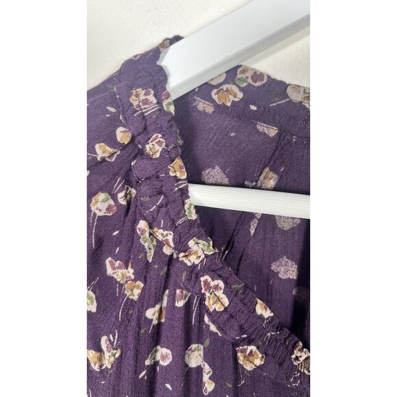 Fat Face Size 8 Purple Floral Scoop Neck Button Up Peasant Style Tunic Top Blous - Picture 6 of 11